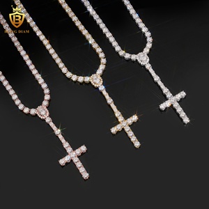 Hip Hop Jewelry 925 Sterling Silver <strong>Cross</strong> Style Moissanite Pendant Necklace VVS Moissanite Necklace Tennis <strong>Chain</strong> for <strong>Men</strong> - Product Image 5
