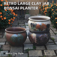 Pot de fleurs combiné en céramique rétro rustique traditionnel de grande taille pour plantes vertes, idéal pour les centres commerciaux