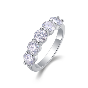 Beautiful Classic Engagement <strong>Moissanite</strong> Five Stone Ring Platinum Plated S925 Four Prong Set Sparkle Women's Jewelry - Product Image 6