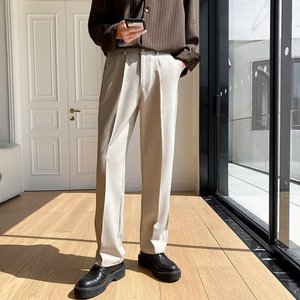 Nouveau <span class=keywords><strong>Pantalon</strong></span> de <span class=keywords><strong>Costume</strong></span> Droit à Tombé Fluide pour Hommes, Ample Style Coréen Décontracté <span class=keywords><strong>Blanc</strong></span>, Large et Long - Product Image 5