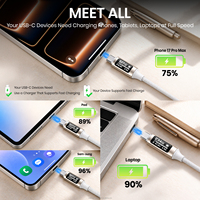 Kabel Pengisian Cepat USB C ke USB C 240W dengan Logo Kustom OEM ODM, Layar LED, Kabel Data Silikon Kepang, Grosir, Pasokan Massal