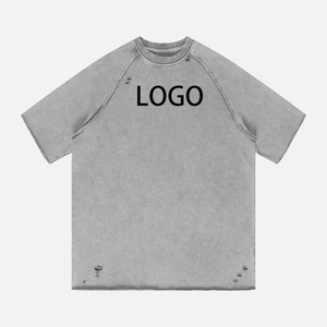 Bán buôn cổ điển Ngắn Raglan T-Shirt 100% cotton pháp terry cao đau khổ thêu lụa Màn hình <span class=keywords><strong>Enzyme</strong></span> rửa dày dệt kim - Product Image 2