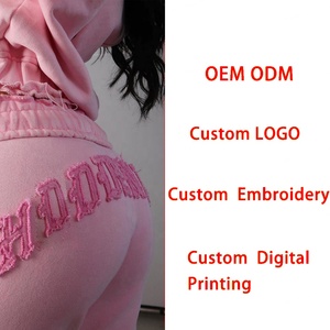 2025 New Custom Zip Long Full Length Hoodie Jogger 2 Piece Set Women Streetwear <b>Distressed</b> Sweatsuit Embroidery 100% Cotton - Product Image 3