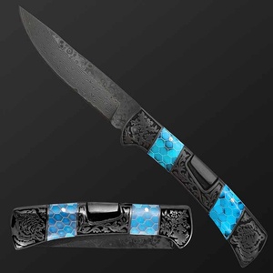 มีดพับเหล็กดามัสกัสเรืองแสง ปรับแต่งได้ตามต้องการ ระดับ OEM สำหรับ DIY EDC มีดพับสำหรับตั้งแคมป์ มีดพกพา ใบมีดเหล็ก D2 สแตนเลส - Product Image 3