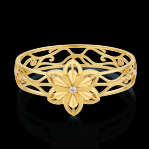 Bunga Mandala berlapis emas 18K, Perhiasan Gelang Bangle Set untuk pernikahan dan pesta