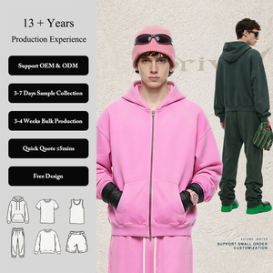Sudadera con capucha y cremallera para hombre, efecto desgastado, con cremallera bidireccional, forro polar vintage, tipo cárdigan, peso pesado 400GSM, cálida e informal - Product Image 1