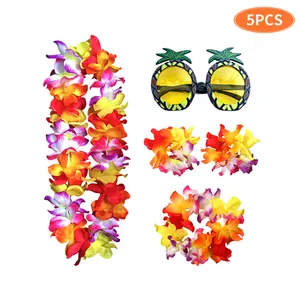 Festival Event Dressing Accessories Party Colorful Petal Necklace Headband Bracelet Set Hawaiian Artificial Flower Ring