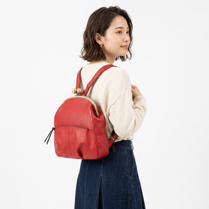 Vintage-Inspired Genuine Leather Clasp Frame <b>Backpack</b> Handmade in Japan Medium Capacity Casual Wear - Product Image 1