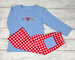 BLP1314 personnalisé petit garçon Boutique bleu Valentine coeur impression tenues enfants en gros enfant en bas âge garçon à manches courtes enfant ensemble - Product Image 1