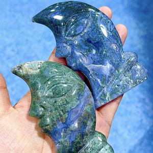 Venta al por Mayor de Tallados de Ágata Musgosa Estilo Bohemio con Forma de Luna, Tallados de Piedra de Cristal Natural para Decoración del Hogar y Regalos Festivos - Product Image 6