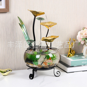 Acuario Redondo Minimalista de Cristal con Diseño de Loto Dorado para Decoración de Sala de Estar u Oficina - Product Image 2