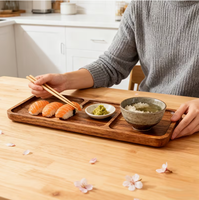 Plateau de service en bois poli avec décorations en laiton, à un seul niveau, pour table, salon ou salle de bain