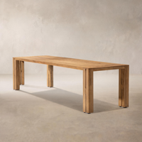 Table de salle à manger rectangulaire d'extérieur en teck massif, résistante aux intempéries, durable, avec plateau à lattes pour patio et jardin, taille personnalisée, OEM