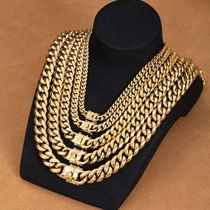 سلسلة كوبان لينك مطلية بالذهب عيار 18K من الفولاذ المقاوم للصدأ، مقاسات 6مم، 8مم، 10مم، 12مم، 14مم، أطوال من 7 إلى 30 بوصة. - Product Image 1