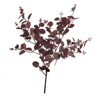 Daun Eucalyptus Buatan Bunga Sutra Warna Burgundy Ungu Merah Tanaman Hijau Palsu untuk Dekorasi Rumah Pernikahan Kedai Kopi.