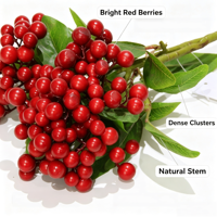 Vente en gros de branches artificielles de baies rouges de 60 cm avec des feuilles vertes, branches artificielles pour la décoration de mariage, de la maison et de la table de Noël