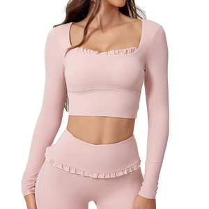 European American Fitness Sports Quick-Drying Long-Sleeved Yoga Top Breathable Square Collar Chest <b>Pad</b> Plus Size <b>Running</b> Gear - Product Image 2