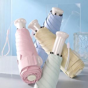 ร่มพับ 5 ตอน ขนาดพกพา กันแดดกันฝน พร้อมซองใส่ สำหรับผู้หญิง แบรนด์ OEM รับทำโลโก้ตามสั่ง โครง 6 ซี่ UPF50 ด้ามจับยืดหดได้ - Product Image 1