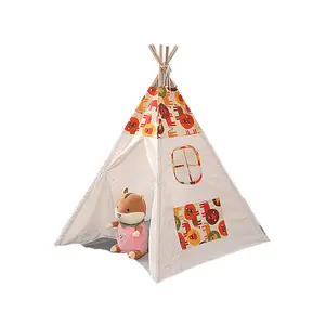 For Indoor Outdoor 100% Cotton Canvas Children Play Tents House Wooden Kids Teepee Tent