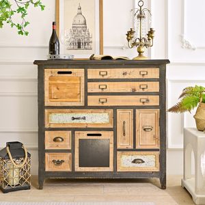 INNOVA Rustic Farmhouse Panel Style <b>Wooden</b> <b>Storage</b> <b>Cabinet</b> for Home 8 Drawers 1 Door Entry Hotel Living Room Furniture - Product Image 3