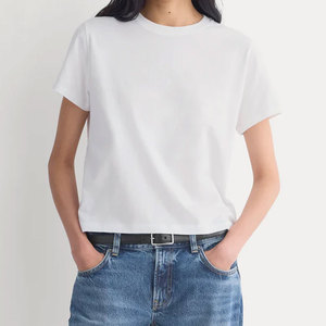 T-shirt femme tendance, service OEM personnalisé, dernière collection, vêtement décontracté, couleur unie, léger - Product Image 1
