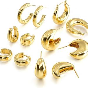 <b>Fashion</b> Jewelry Wholesale Bulk 18k Gold Plated Stainless Steel Dangle Hypoallergenic Chunky Twist Huggie Thick <b>Hoop</b> <b>Earrings</b> - Product Image 5