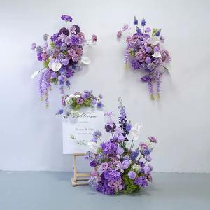 Arrangement floral personnalisé pour allée de mariage, série de fleurs décoratives artificielles couleur violet Monet, rose, orchidée et gypsophile - Product Image 5