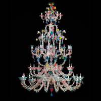 Lustres en verre de Murano faits à la main, décoration romantique et élégante, avec fleurs en verre rose et bleu, lampe suspendue pour hôtel, maison, salon