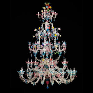 Decorazione di eleganza romantica fatta a mano lampadari in vetro di Murano con fiori di vetro blu <span class=keywords><strong>rosa</strong></span> lampada pendente per soggiorno - Product Image 2