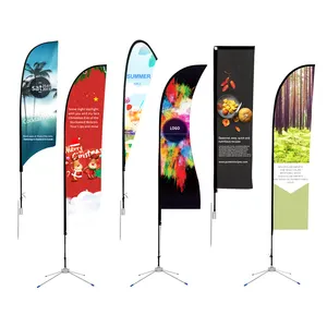 Tùy chỉnh quảng cáo ngoài trời Polyester hiển thị bãi biển cờ khuyến mại lông cờ nhôm cực