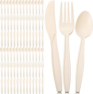 Ensemble d'ustensiles jetables biodégradables en PP et amidon de maïs, écologiques, pour la dégustation (cuillère, couteau, fourchette) - Product Image 1