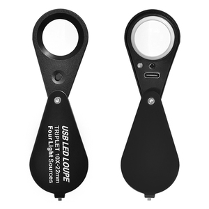 Phổ biến màu đen màu <span class=keywords><strong>10x</strong></span> magnify Glass <span class=keywords><strong>UV</strong></span> <span class=keywords><strong>Led</strong></span> trang sức đá quý Loupe bốn nguồn ánh sáng có thể gập lại & USB có thể sạc lại - Product Image 4