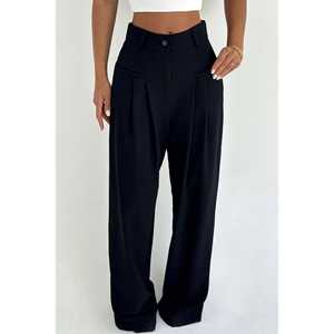 Pantalon Kyota noir pour femme, taille élastique, respirant, style décontracté, taille XL, pour la saison d'automne, détail poche, leggings colorés - Product Image 3