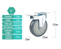 Roue pivotante industrielle TPR de 125 mm (5 pouces) à usage moyen avec plaque/frein pour chariot de courses
