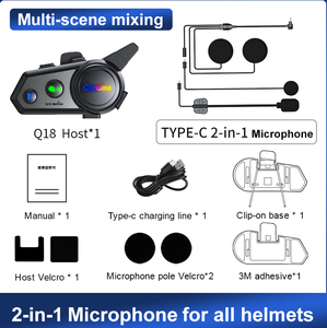 Водонепроницаемая мотогарнитура Q18 с поддержкой связи между двумя пользователями, Bluetooth-гарнитура для мотоциклетного шлема - Product Image 2