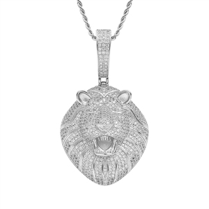 Pingente Cabeça de Leão Cravejado com Zircônias, Estilo Hip Hop, em Aço Inoxidável, para Uso Diário Masculino, Atacado - Product Image 3
