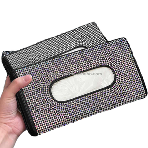 Boîte à mouchoirs pare-soleil en cuir avec cristaux scintillants rose, argenté, noir, bleu pour <span class=keywords><strong>voiture</strong></span> - Product Image 2