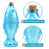 Bouteille à liqueur en verre bleue en forme de poisson BOXUN BX-FS500 500 ml avec bouchon et écailles en relief pour spiritueux nautiques, emballage cadeau