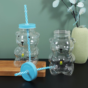 Botella de Vidrio con Forma de Oso de 20 oz, Tapa Azul, Linda Botella para Agua, Miel, Café, Leche, Botellas Bonitas con Tapas de Rosca Metálicas para Niños - Product Image 6