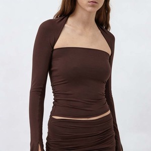 Abiti Casual <span class=keywords><strong>da</strong></span> Donna Trendy 2025, Camicie a Maniche Lunghe, Top Crop con Decorazioni Arricciate, Lunghezza Maxi per Pigiami - Product Image 1