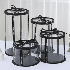 13 Inch Round Clear Cake Box Gold White Black Paper Lid And Bottom Cake Display Package Cylinder Cake Box