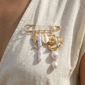 Broche de Concha de Caracola Dorada <span class=keywords><strong>con</strong></span> Borla y Cadena, Pin de Fijación para Cintura, para Mujer, de Lujo, para Eventos y Fiestas, de Aleación <span class=keywords><strong>con</strong></span> Perlas - Product Image 2