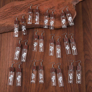 Pendientes acrílicos Flor de nacimiento flor Dios geométrico Rectangular Patchwork colgante pendientes para mujer Uionen 813 - Product Image 1