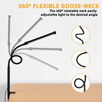 Lampe de bureau LED Voncerus à pince, protection oculaire, 3 modes, 10 niveaux de luminosité, bras flexible col de cygne en métal, intensité réglable, adaptateur USB, noir