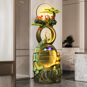 Peacock Landscape Floor Water Feature With Gourd Design <b>Humidifier</b> For Living Room Office Decor 61x46x166cm - Product Image 4