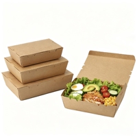 Boîte à lunch en papier kraft à simple couvercle, biodégradable, jetable, pour repas à emporter, conteneur alimentaire pour traiteur