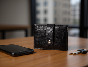 Portacarte da uomo con chiusura a bottone singolo in pelle di coccodrillo, 3 in 1, minimalista, per carte di credito - Product Image 2
