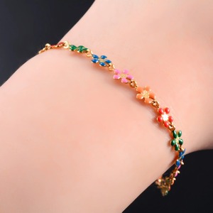Bracelet de cheville en acier inoxydable pour femme, motif floral, coloré, style bohème, bijou en métal pour la cheville, la main ou le poignet, idéal pour l'été et la plage - Product Image 3