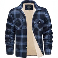 Blouson bomber en flanelle doublé en sherpa avec logo personnalisé |   Chemise-veste à carreaux pour homme |   Vêtements de travail décontractés et streetwear épaissis pour l'hiver