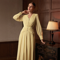 Robe de soirée jaune pour femme, élégante, chic, pour invitées de mariage, été, manches longues, ourlet plissé, longueur ras du sol, OEM